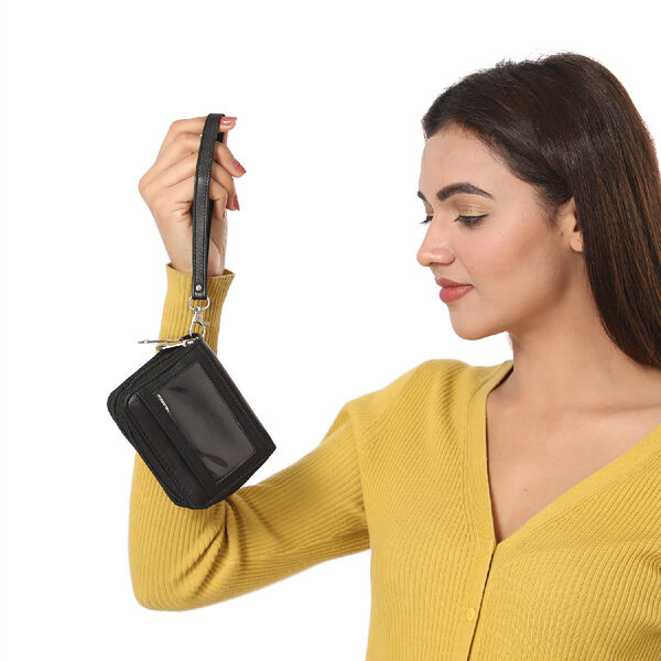 Geldbörse aus 100% echtem Leder mit RFID schutz und abnehmbarem Riemen, Schwarz image number 2