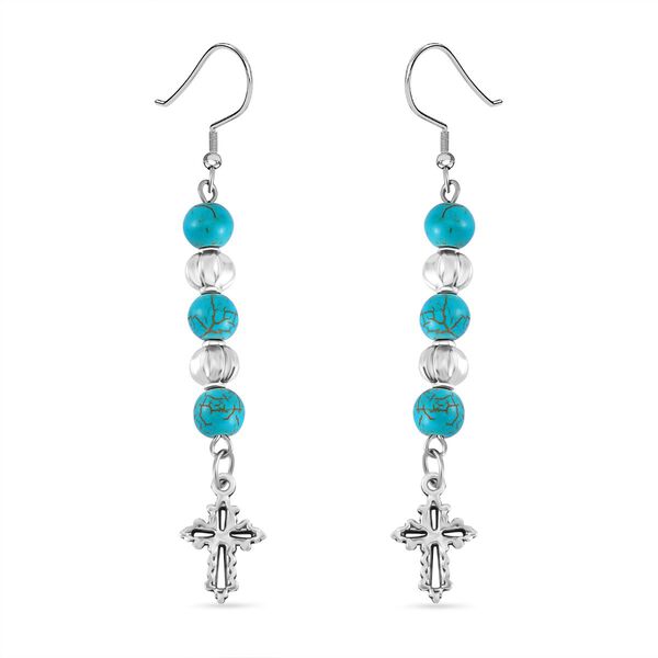 Blauer Howlit, Rote Koralle Schmuckset Reiner Edelstahl Schwarz oxidiert und Legierung Schwarz oxidiert ca. 75.00 ct image number 4