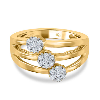 Diamant-Ring, 925 Silber Gelbgold Vermeil (Größe 16.00) ca. 0.33 ct