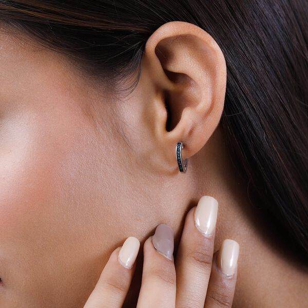 Blaue Diamant Herz-Creolen, 925 Silber platiniert ca. 0.15 ct image number 3