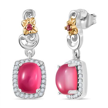 D'Joy Maulbeer Mondstein, Orissa Rose Granat Ohrringe 925 Silber Rhodiniert und 750 Gelbgold Vermeil ca. 3.86 ct