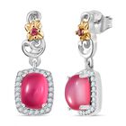 D'Joy Maulbeer Mondstein, Orissa Rose Granat Ohrringe 925 Silber Rhodiniert und 750 Gelbgold Vermeil ca. 3,86 ct.
