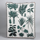 Handgewebte Jacquard-Decke mit Fransen, 100% Baumwolle, Palmenmuster, Grün und Elfenbein image number 0