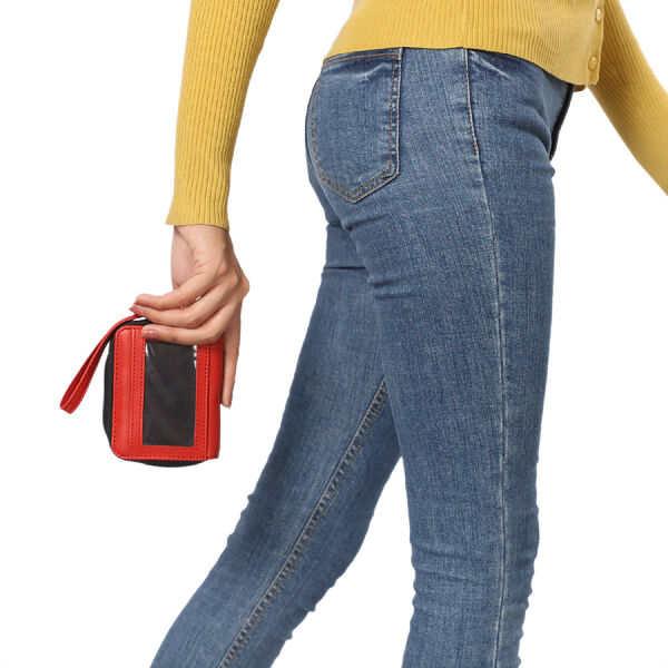 Geldbörse aus 100% echtem Leder mit RFID schutz und abnehmbarem Riemen, 11x7.5x4.5 cm, Rot image number 3