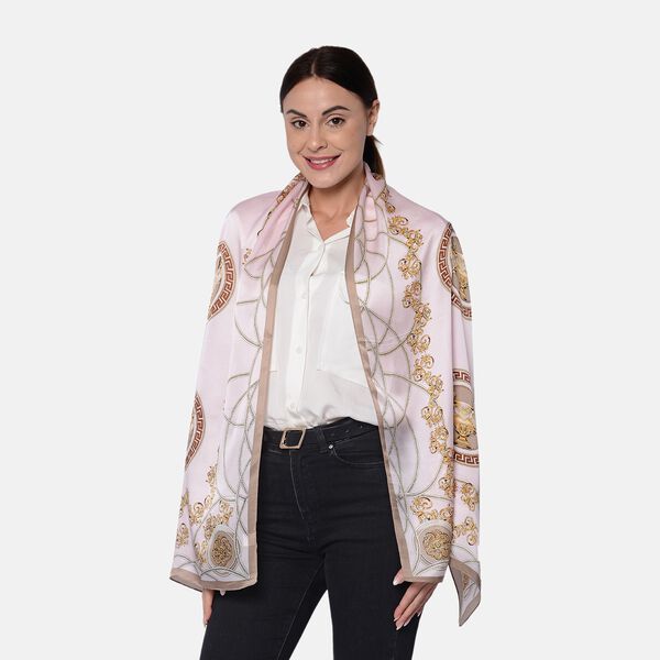 LA MAREY: Bedruckter Schal aus 100% Maulbeerseide, Streifenmuster und Pferd, inkl. Geschenkbox, Rosa&nbsp;