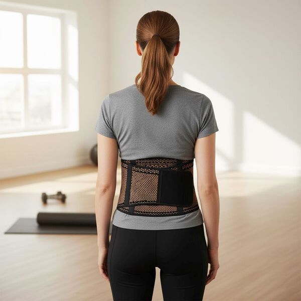 LIVMORE Kupferfaser R&uuml;cken und Taillen G&uuml;rtel, Gr&ouml;&szlig;e L, Kompression Schwarz-Kupfer image number 5