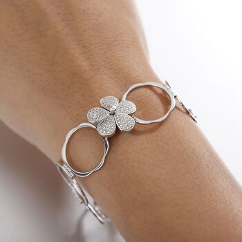 Wei&szlig;er Diamant Konvertierbarer Blumen-Ring, umwandelbar zum Armband, Nickelfreies Messing, 18cm