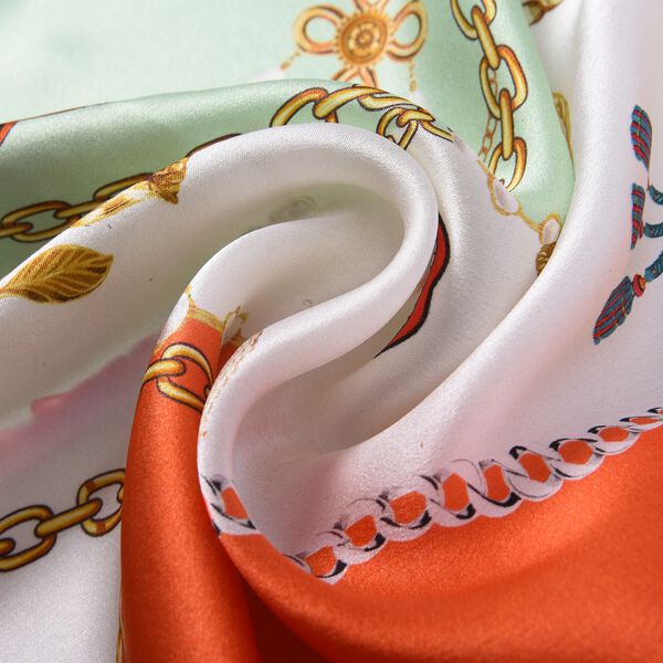 LA MAREY - 100 % natürlicher Maulbeerseiden Foulard, Orange und Blau image number 2