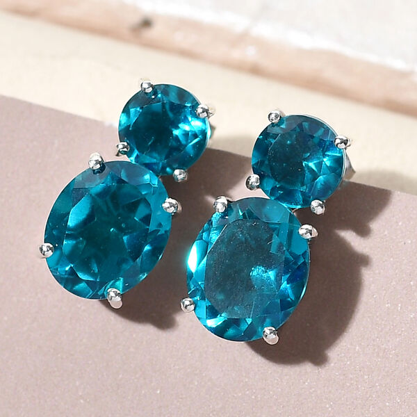 Capri-Blau Triplett Quarz-Ohrringe, 925 Silber platiniert ca. 10.07 ct image number 2