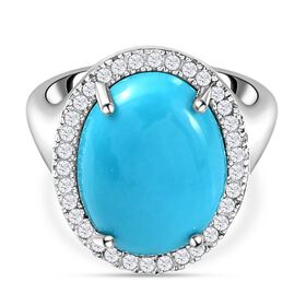 Amerikanischer, natürlicher Sleeping Beauty Türkis und weißer Zirkon-Ring, 925 Silber platiniert  ca. 6,95 ct