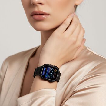 H19 Smartwatch, 2.01 Zoll HD-Display, Schwarzes Silikonarmband