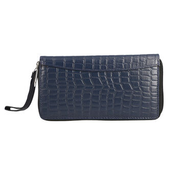 Brieftasche aus 100% echtem Leder, RFID Kroko-Pr&auml;gung mit abnehmbarem Riemen, Dunkelblau