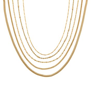 5er-Set Halsketten, ca. 45 cm + 5 cm Extender, Nickelfreies Messing Goldfarben