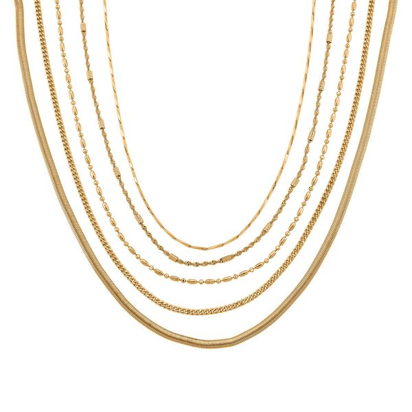 5er-Set Halsketten, ca. 45 cm + 5 cm Extender, Nickelfreies Messing Goldfarben
