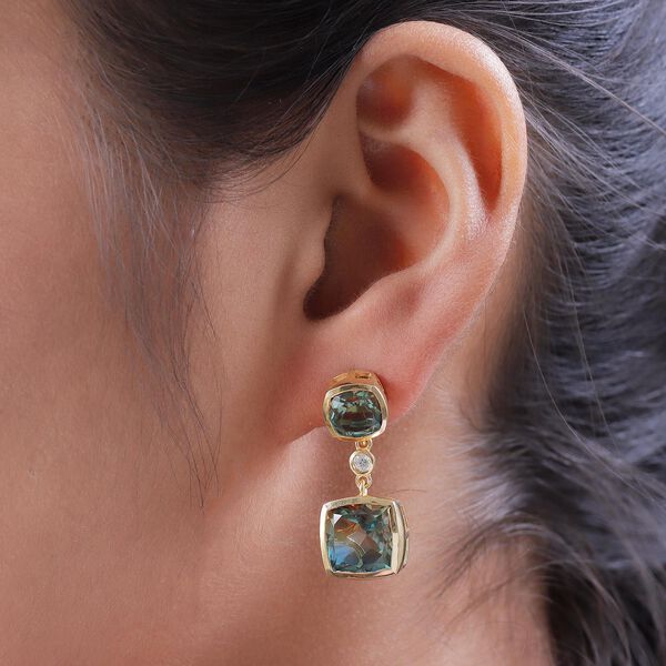 Aqua Terra Costa Quarz Triplett und Zirkon-Ohrh&auml;nger, 925 Silber vergoldet, 12,76 ct. image number 2