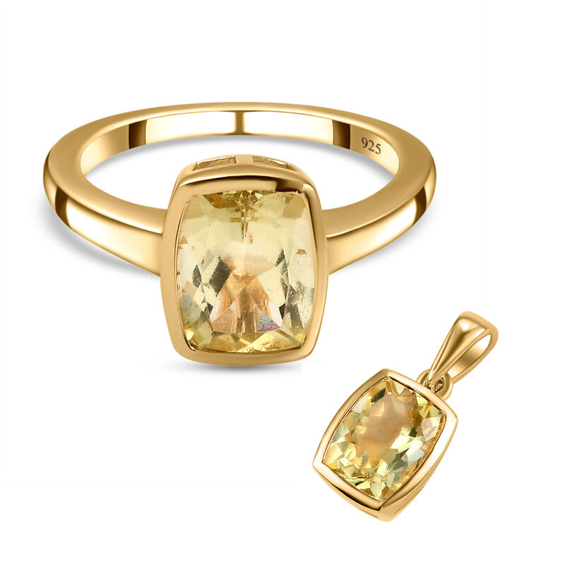 Ouro Verde-Quarz-Ring und Anhänger, 925 Silber vergoldet ca. 4.02 ct image number 0