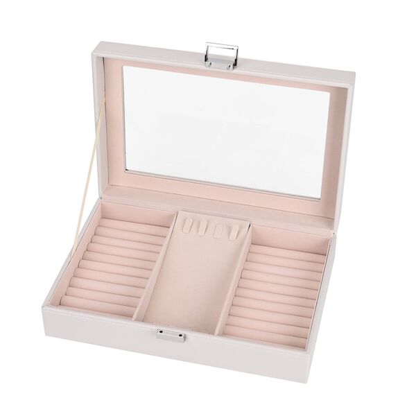 Schmuckorganizer aus Kunstleder mit Glasdeckel, 30x20x8,5cm, Beige image number 6