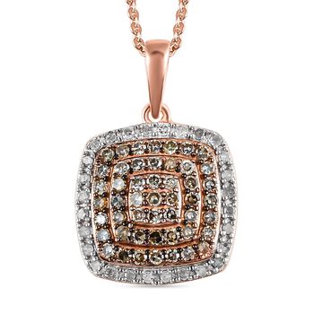 Nat&uuml;rlicher Champagner Diamant-Anh&auml;nger mit Kette, 925 Silber Ros&eacute;gold Vermeil ca. 0.75 ct