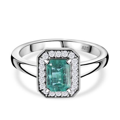 AAA Gemfields Smaragd, Moissanit Ring, 925 Silber rhodiniert (Gr&ouml;&szlig;e 21.00) ca. 1.13 ct