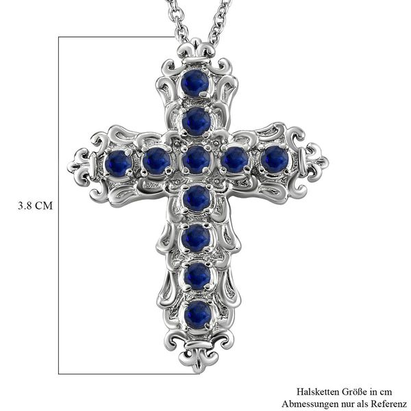 Masoala Saphir (Fissure gefüllt) Kreuz-Anhänger mit Kette, Edelstahl ca. 1.58 ct image number 7