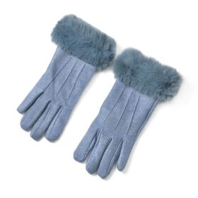 Kaschmirhandschuhe mit superweichem Mikroplüschfutter, Pelzbündchen und Touchscreen-kompatibel, Blau