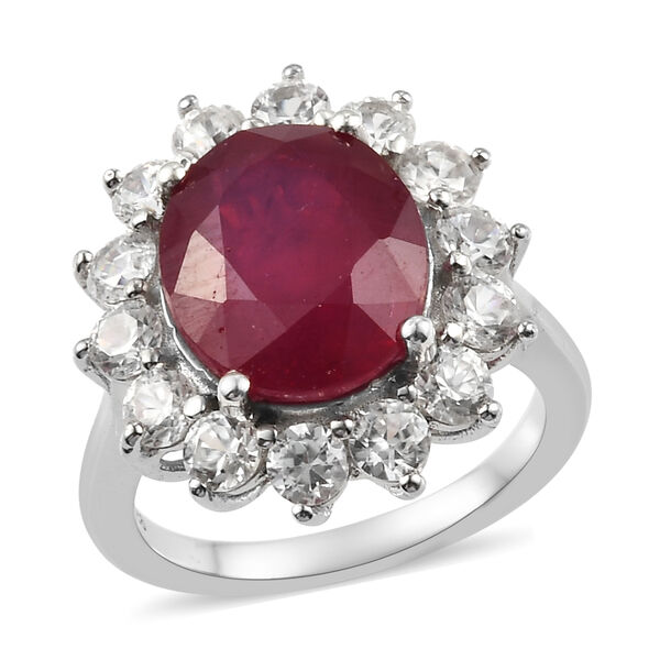 Rubin und Zirkon Halo Ring 925 Silber Platin-&Uuml;berzug image number 2