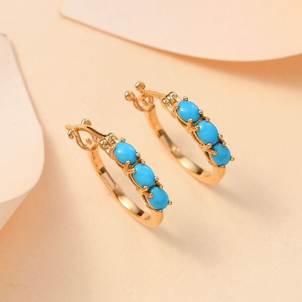 AA Amerikanische nat&uuml;rliche Sleeping Beauty T&uuml;rkis Ohrringe, 925 Silber 750 Gelbgold Vermeil ca. 1.12 ct image number 2