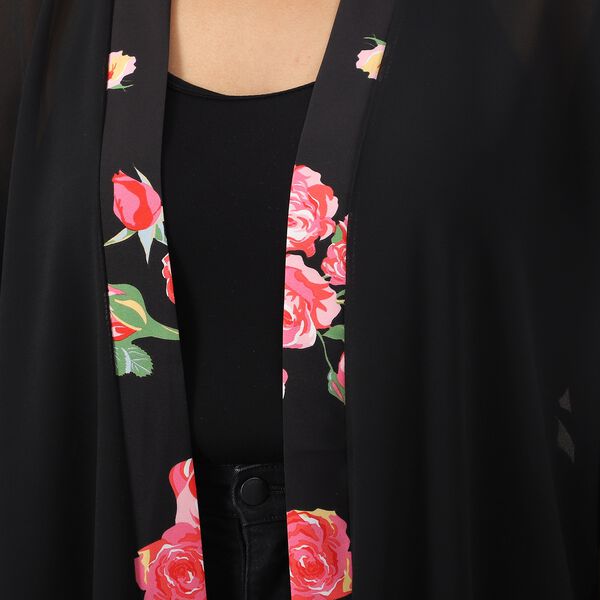 Chiffon Kimono mit bedruckter Bordüre, Einheitsgröße Schwarz  image number 4