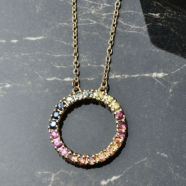 D'Joy AA Mehrfarbig Saphir Halskette ca. 45 cm 925 Silber 750 Gelbgold Vermeil ca. 1,58 ct. image number 2