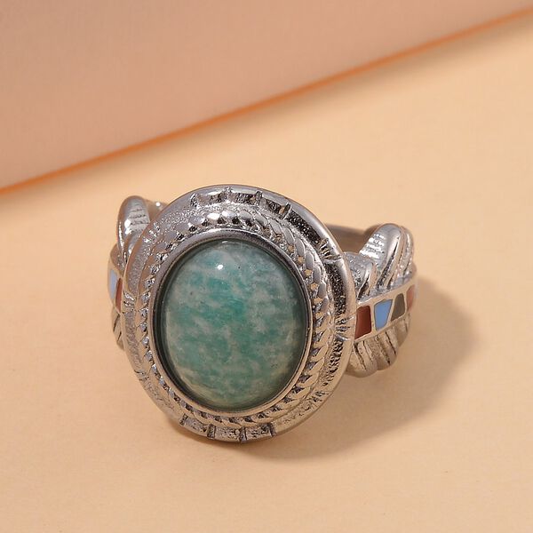 Amazonit Ring 316L Edelstahl emailliert (Gr&ouml;&szlig;e 18.00) ca. 10.50 ct image number 1