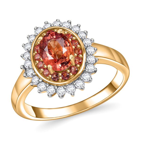 AAA Padparadscha Saphir und Diamant Ring in 585 Gold - 1,60 ct. image number 4
