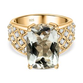 Prasiolith, weißer Zirkon Ring, 925 Silber vergoldet, (Größe 18.00) ca. 6.67 ct