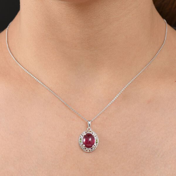 AAA Afrikanischer Rubin (Fissure gef&uuml;llt), Nat&uuml;rlicher Chromdiopsid Anh&auml;nger mit Kette, 925 Silber rhodiniert ca. 6.02 ct image number 3