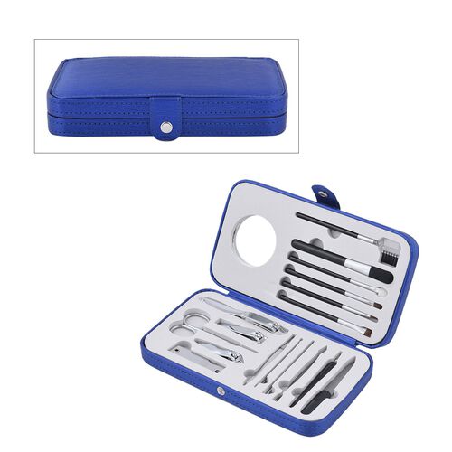 18er Set- kompaktes Maniküre Pflegeset aus Edelstahl, blau image number 0
