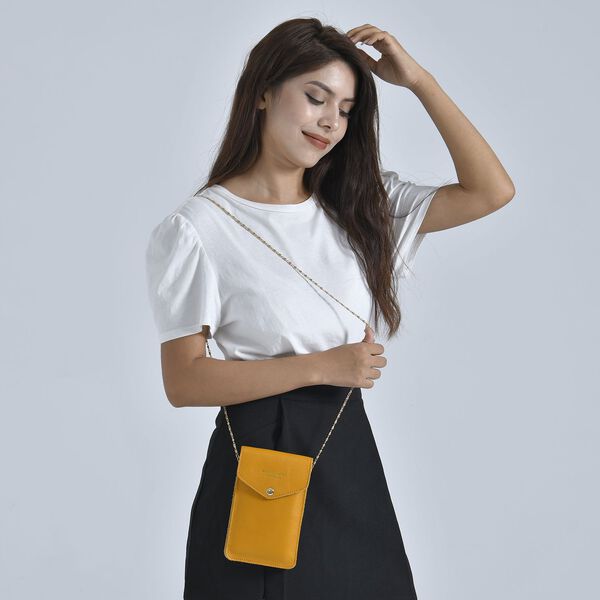 Sencillez - Handy Crossbody Tasche aus 100% echtem Leder mit Sichtfenster, 12x1x18cm, Senfgelb image number 2