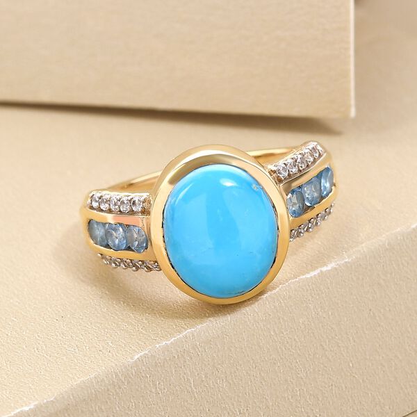 Amerikanischer, nat&uuml;rlicher Sleeping Beauty T&uuml;rkis und schweizer Blautopas-Ring, 925 Silber Gelbgold Vermeil  ca. 3,68 ct image number 2