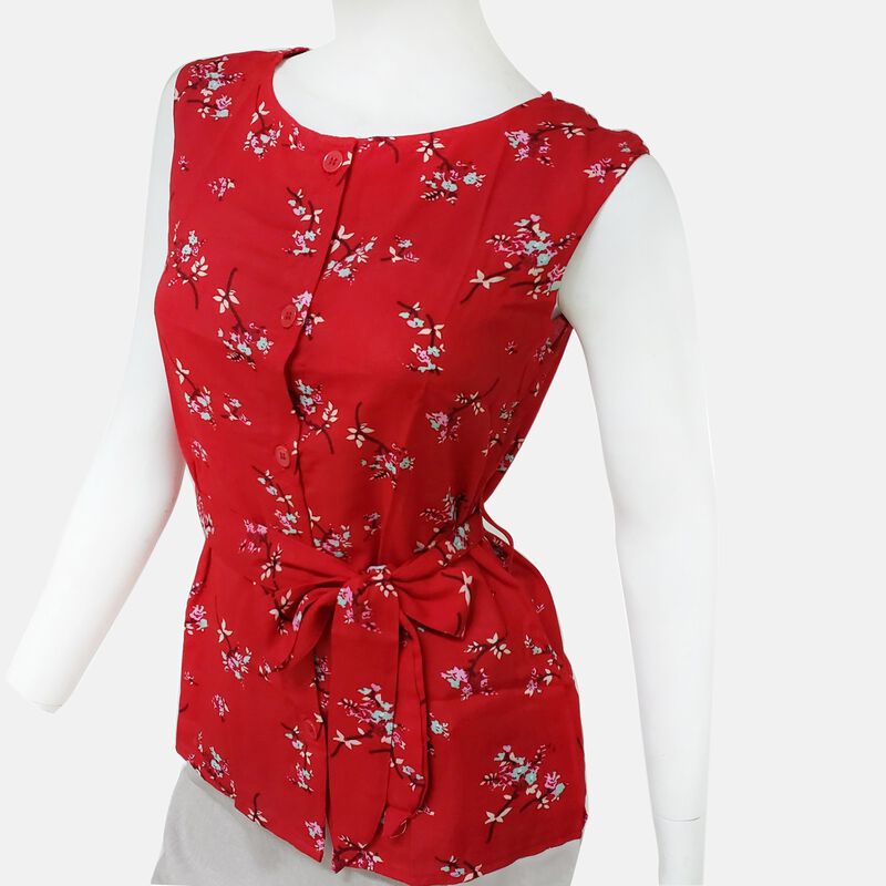 Frauen Sleeve Top, Größe 36, Blumenmuster, Rot image number 0