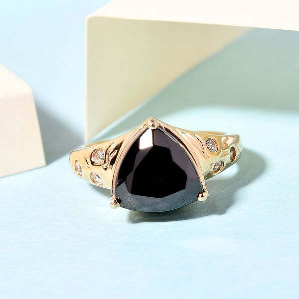 Elite Shungit und Zirkon Ring 925 Silber vergoldet  ca. 2,34 ct image number 2