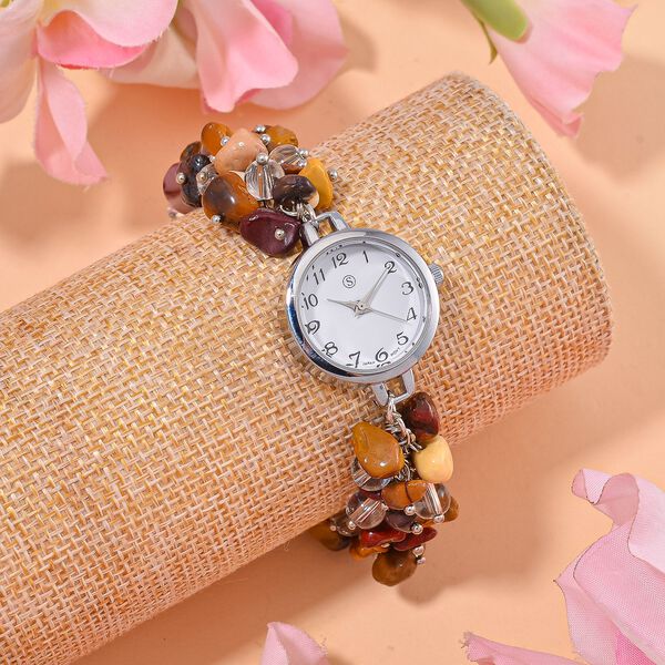 Strada Mookite-Perlenuhr, Japanisches Uhrwerk, Legierungsgehäuse, Weiß mit schwarzen Ziffern image number 2