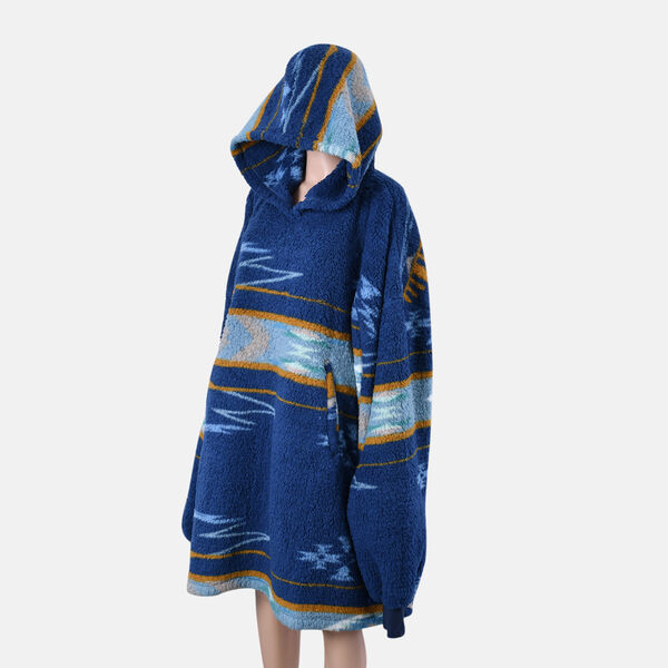 Sherpa Hoodie, Ikat Muster, dunkelblau image number 2