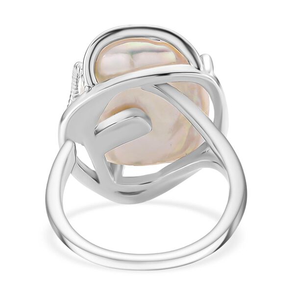 Wei&szlig;e S&uuml;&szlig;wasserperle und Zirkonia Ohrringe und flexibler Ring image number 6