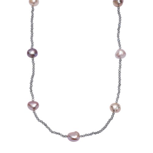 AA Mehrfarbige Süßwasser Perle, Labradorit Halskette ca. 60 cm 925 Silber rhodiniert image number 0