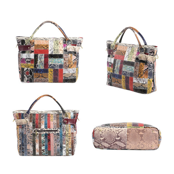 Chaos by Elsie: Patchwork Schultertasche aus 100% echtem Leder mit RFID Schutz, Gr&ouml;&szlig;e 43x15x32 cm, Punkt-Muster image number 4