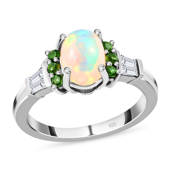 Nat&uuml;rlicher &Auml;thiopischer Opal und Mehrfarbige Edelstein Ring 925 Silber Platin-&Uuml;berzug image number 4