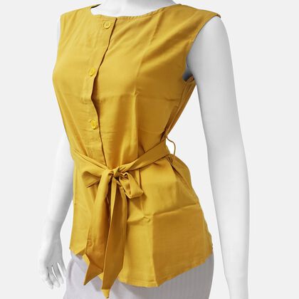 Frauen kurzes &Auml;rmel Top, Senf Gelb, Gr&ouml;&szlig;e 44