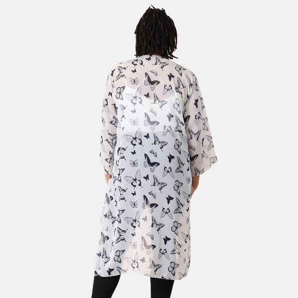 Chiffon Cardigan, One Size, Schmetterling Muster, Wei&szlig; und Dunkelblau image number 2