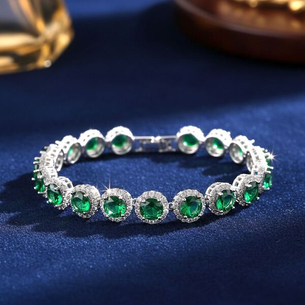 Wei&szlig;er Zirkonia, Gr&uuml;ner Kristall Armband ca. 19 cm Nickelfreies Messing 2.01 ct image number 2