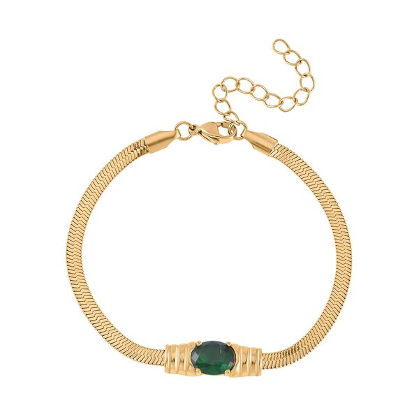 2-teiliges Schmuckset, Halskette und Armband mit Grüner Kristallen, Edelstahl goldfarben image number 6