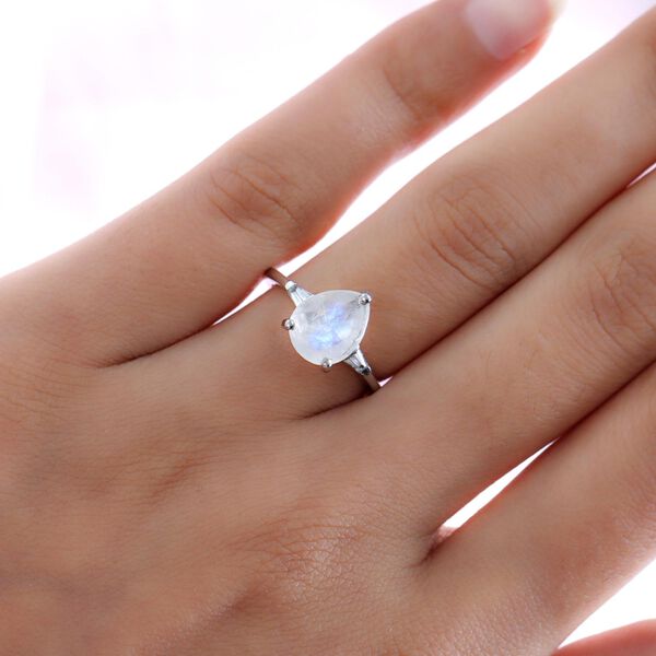 Premium Regenbogen Mondstein und Zirkon-Ring, 925 Silber platiniert  ca. 2,46 ct image number 3