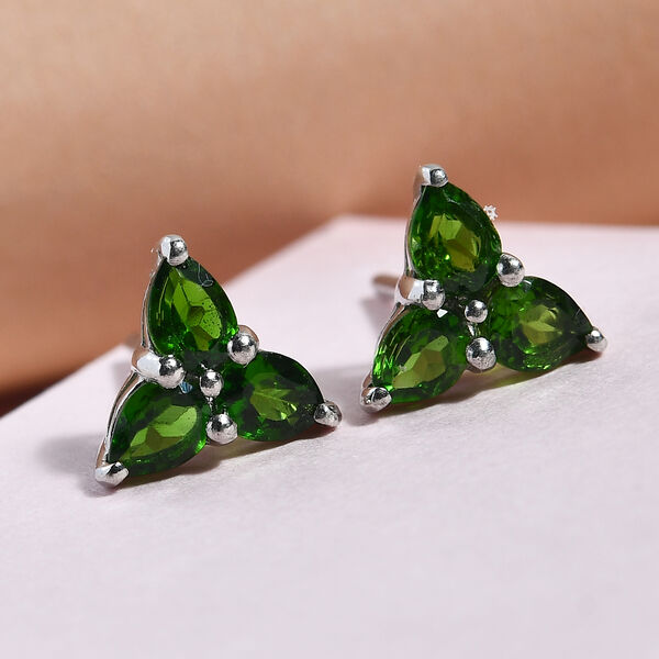 Nat&uuml;rlicher Chromdiopsid Ohrstecker 925 Silber platiniert ca. 1,18 ct image number 2